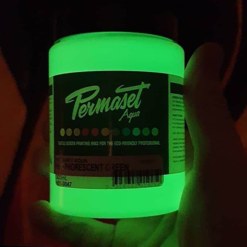 @shroomtownshirts PERMASET phosphorescent green ink mod